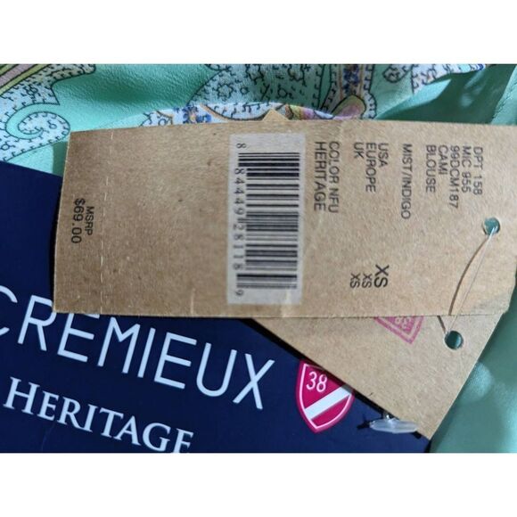 Cremieux Women's 2 Piece Green Cami And Paisley Drape Sheer Top Blouse Sz XS NWT - Picture 5 of 5